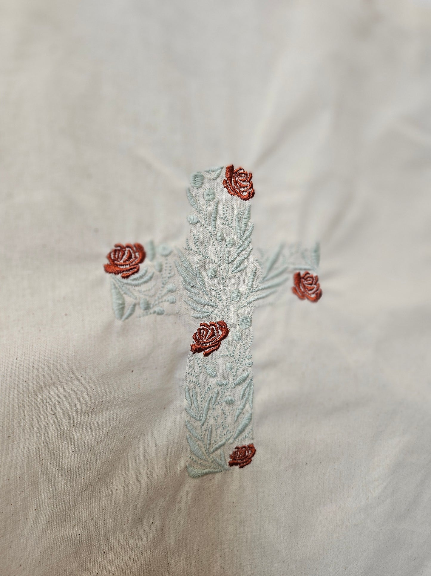Cross Embroidered Small Tote Bag